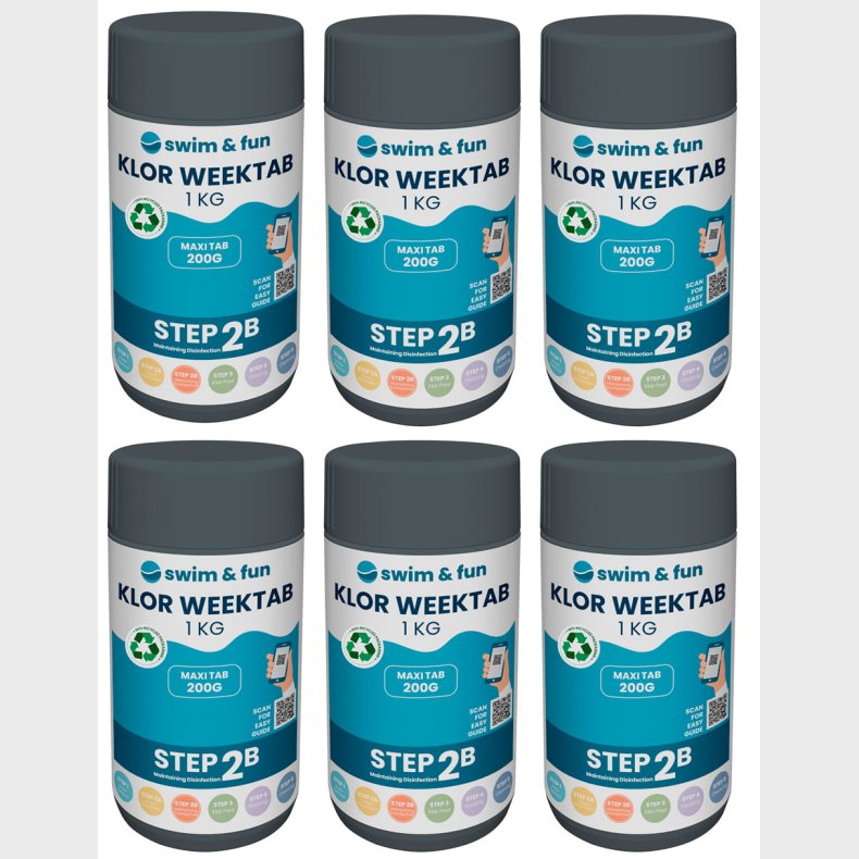 Swim & Fun Klor WeekTab 200g tabletter, 6 kg  (6 x 1 KG)