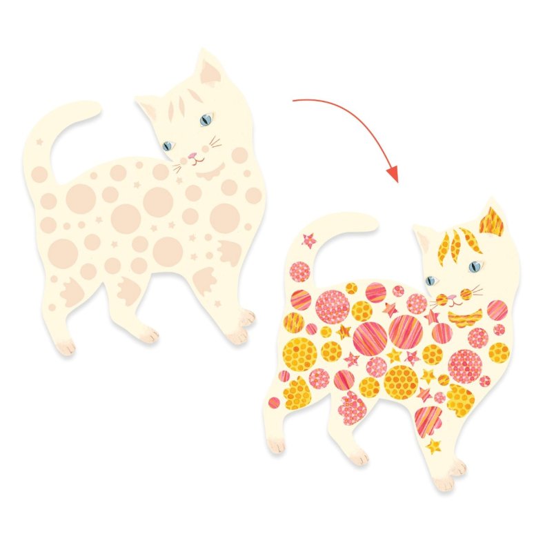 Djeco | Kreativ ske - Dekorer katte med klistermrker