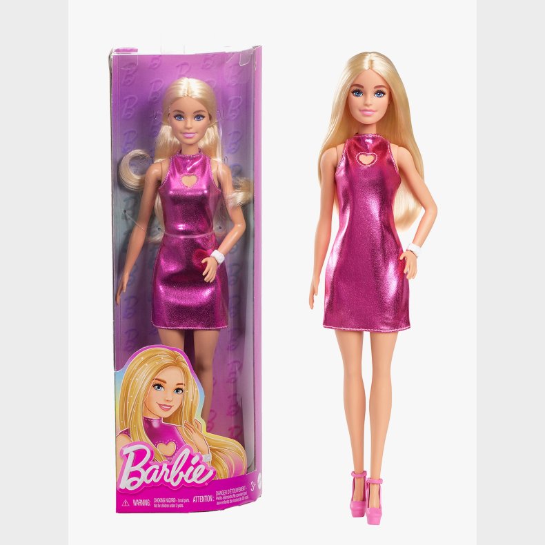 Barbie Fashionista Dukke med Blondt H�r &  Lyser�d Kjole