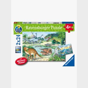 Ravensburger Puslespil Dinosaurusser p� Land &  i Vand 2x24 Brikker