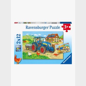 Ravensburger Puslespil Traktor &  Gravemaskine 2x12 Brikker