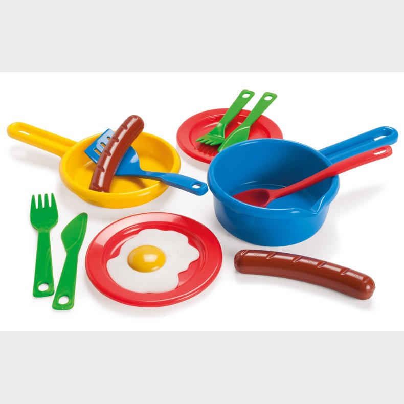 Dantoy | Tallerkenst m. gryde, pande og mad, 13 dele