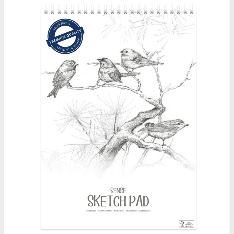 Sense | Skitseblok A3 / 140 gr. - Hvid, 60 ark