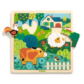 Djeco | Trpuslespil i ramme m. 15 brikker - Bondegrd