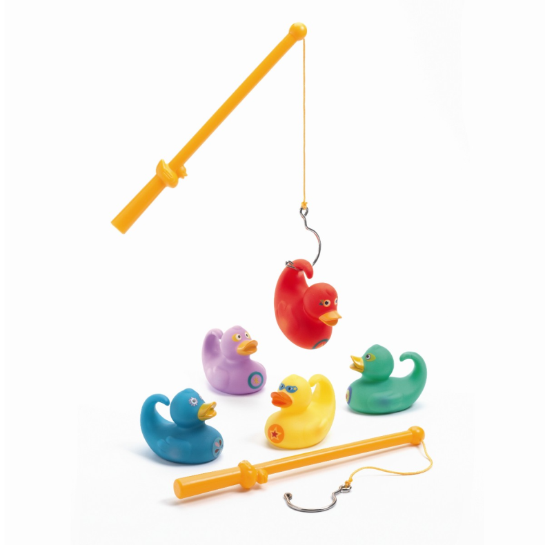 Djeco | Badender, 5 stk regnbue 7 cm + 2 fiskestnger