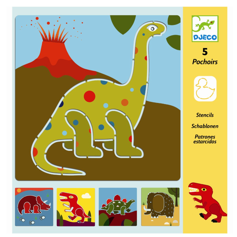 Djeco | Tegneskabeloner - Dinosaurer, 5 stk