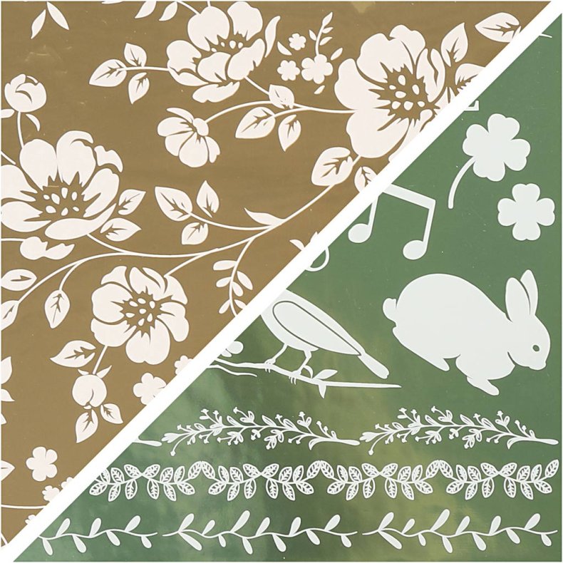 Creativ Company | Dekorationsfolie m. blomster - Guld + grn