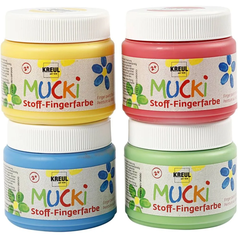 Mucki | Finger- og tekstilmaling 150 ml - Basis, 4 stk