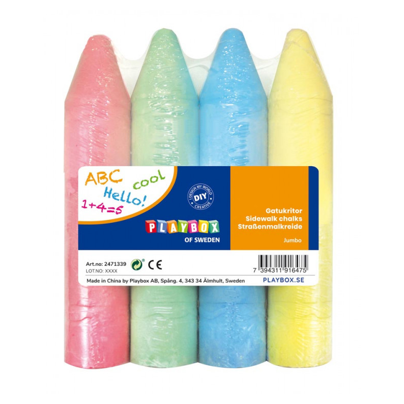 Playbox | Gadekridt - Kmpestore, 4 stk