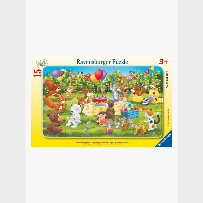 Ravensburger Rammepuslespil Dyrenes F�dselsdagsfest 15 Brikker