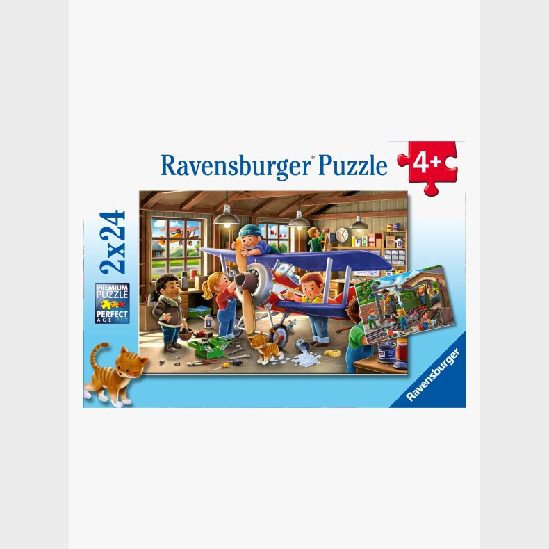 Ravensburger Airplane &  Train Repairs Puslespil 2x24 Brikker