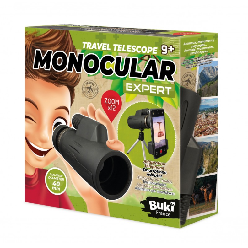 Buki France | Monokulr kikkert 12x - Inkl. smartphone adapter