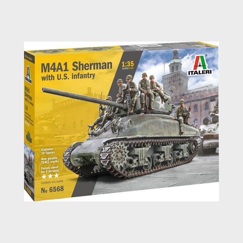 Italeri - M4a1 Sherman Tank Byggest Med Figurer - 1:35 - 6568