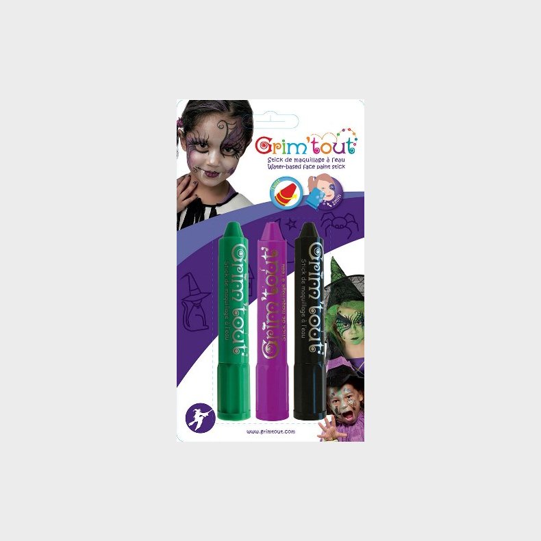 Grim'Tout | Ansigtsfarve - Farvestifter 3 stk. Heks