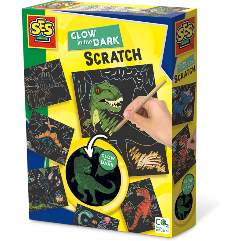 SES Creative | Scratch kort - Glow in the dark dinosaurer