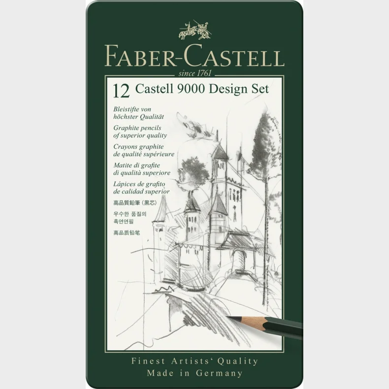 Blyant st pitt Faber-Castell 9000 5b-5h tin 12 ass