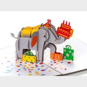 Pop Up-kort- Fdselsdagskort med Elefant