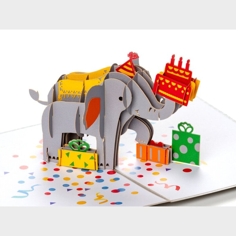 Pop Up-kort- Fdselsdagskort med Elefant
