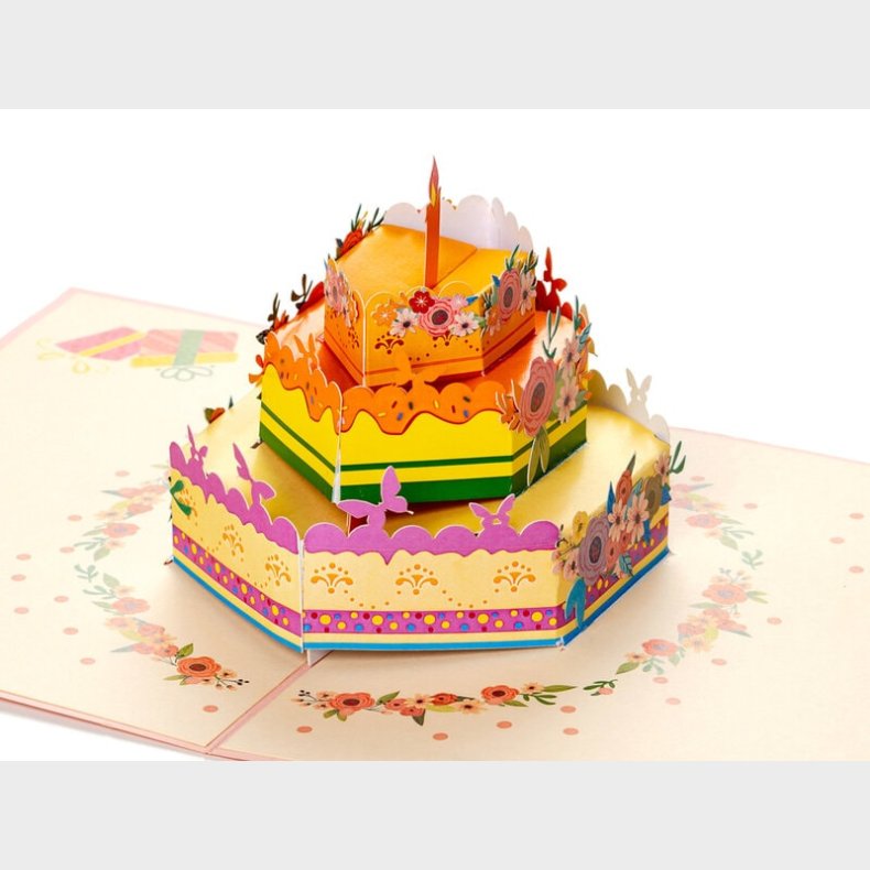 Pop Up-kort - Lagkage med Blomster