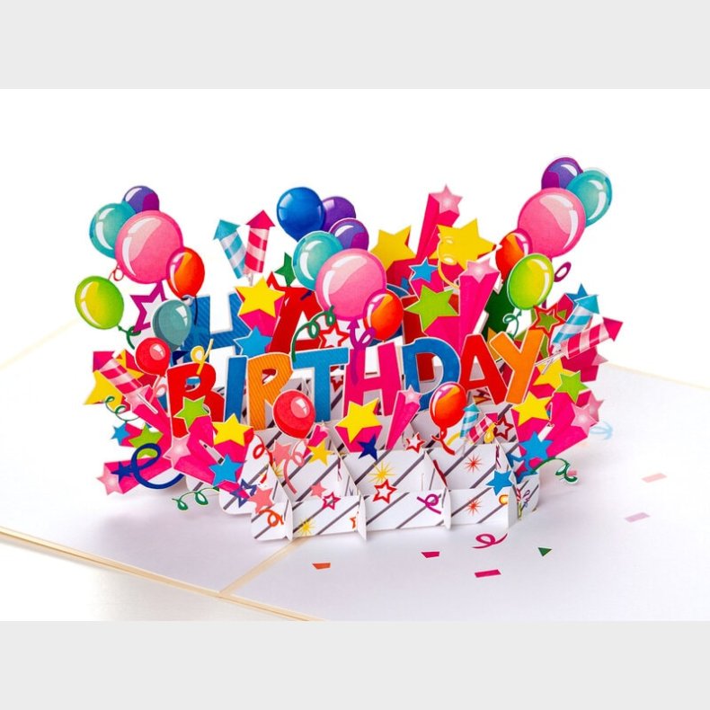 Pop Up-kort - Happy Birthday (beige kort)