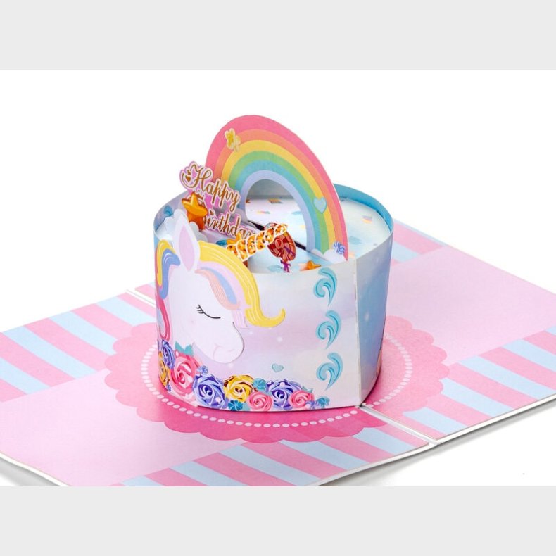 Pop Up-kort- F�dselsdagslagkage med Enhj�rning