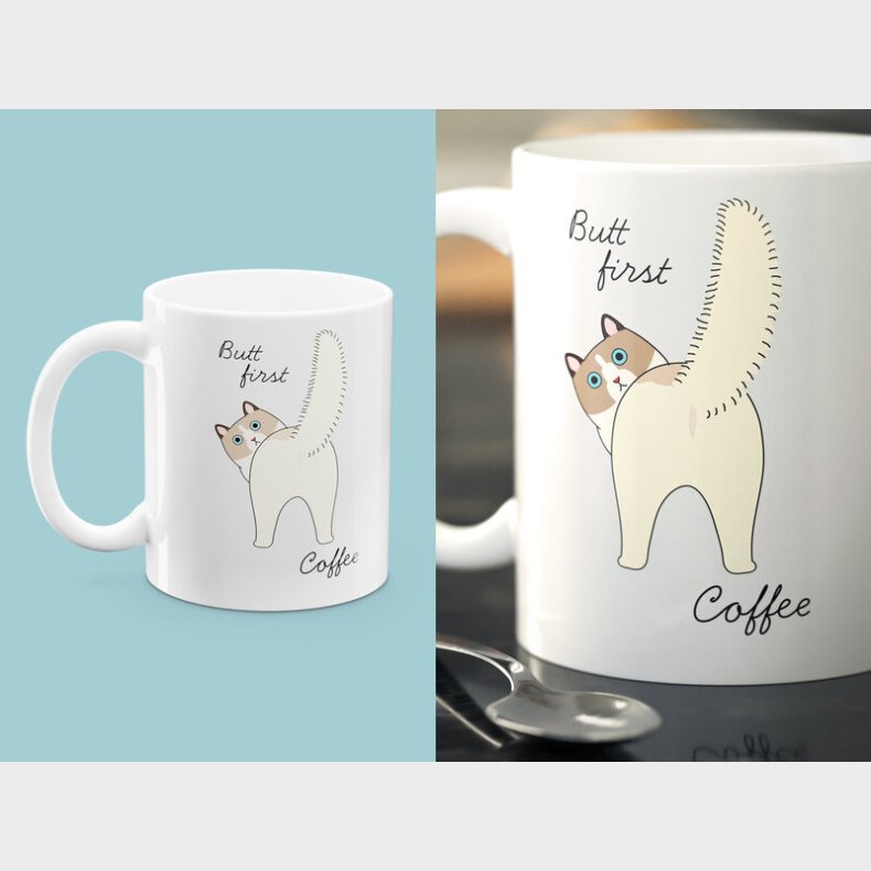 Krus med Tryk - Butt First, Coffee