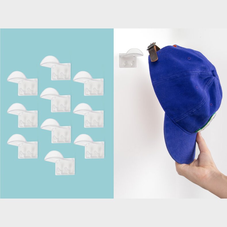 Selvklbende kroge til kasketter - 10-pak