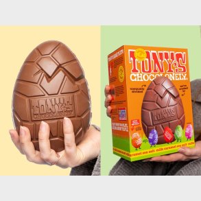 Tony's Chocolonely mlkechokolade med karamel og havsalt-pskeg