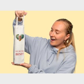 Personlig Gavepose til vin med Fotohjerte & Tekst