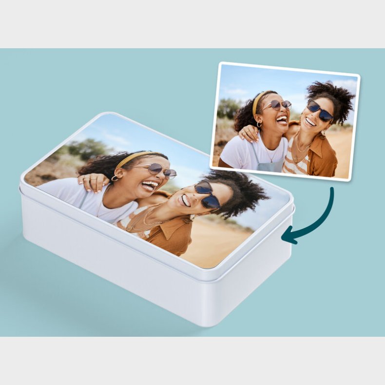 Personlig Opbevaringsboks i Metal med Billede - Rektangulr