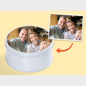 Personlig Opbevaringsboks i Metal med Billede - Rund