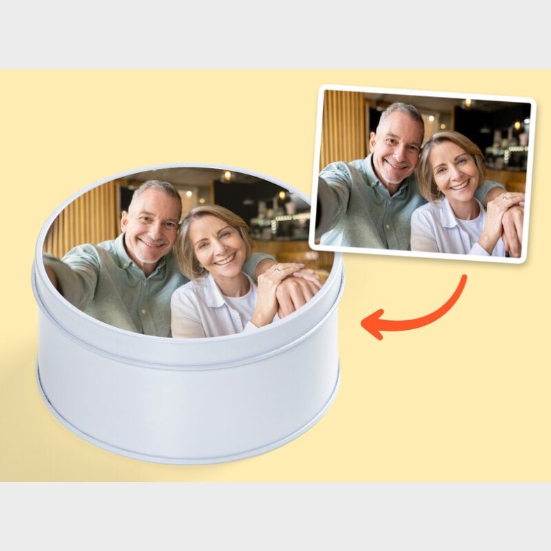 Personlig Opbevaringsboks i Metal med Billede - Rund