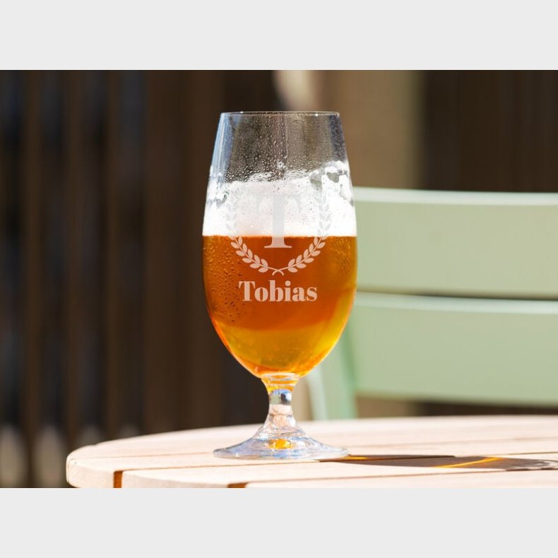 Personligt Spiegelau lglas med Gravering - Bogstav, Navn & Krans