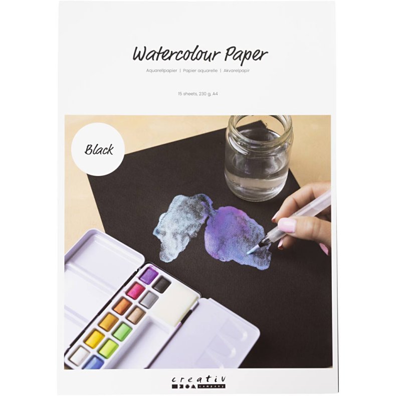 Creativ Company | Akvarelpapir A4 / 230 gr. - Sort, 15 ark