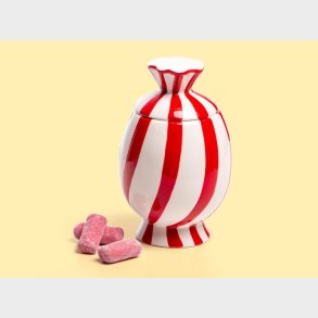 Rdhvidstribet Karamelkrukke med Lg