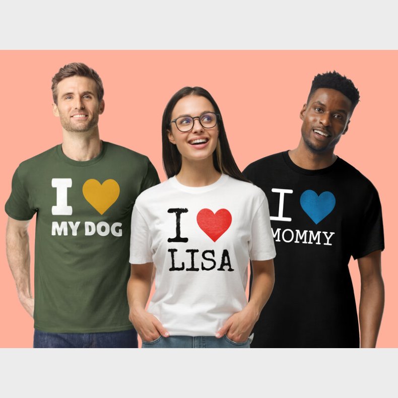 Personlig T-shirt med Tekst - I Love