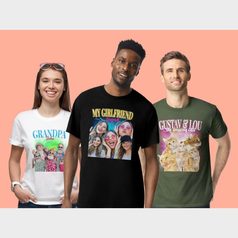 Personlig T-shirt med Fotocollage  90s Design