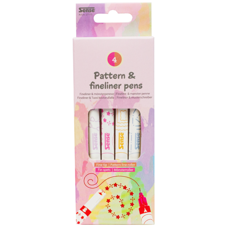 Sense | Tegnepen inkl. mnsterrulle, 4 stk