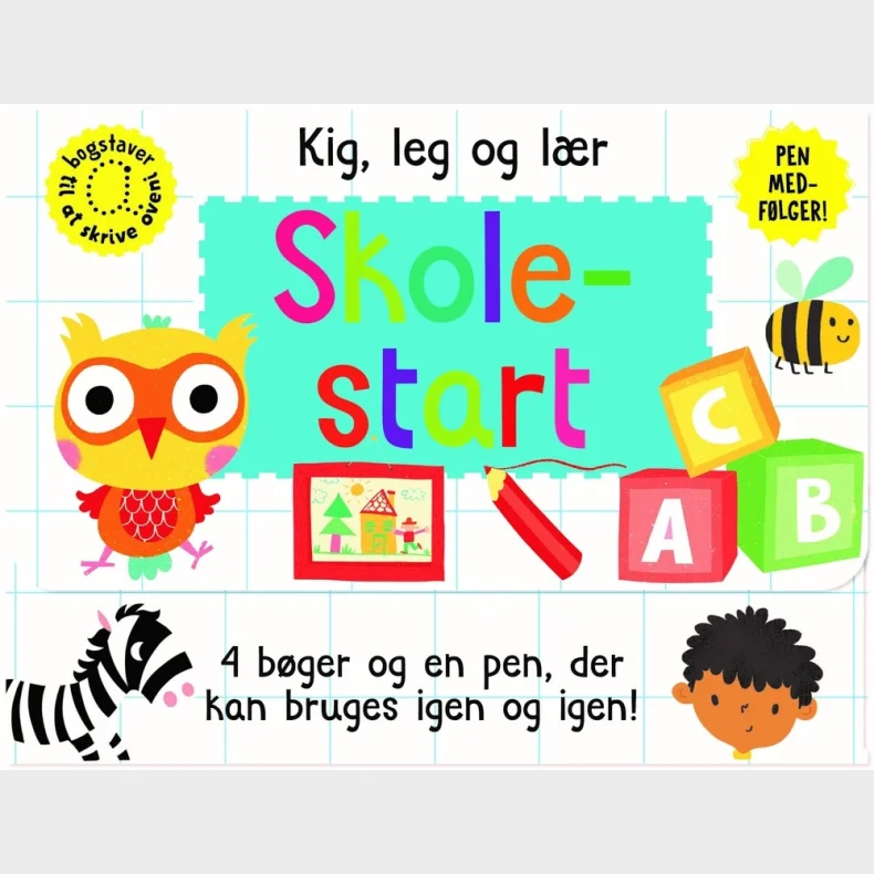 Skriv og visk ud - Skolestart (kuffert med 4 bger og pen)