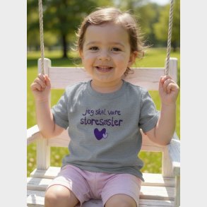 Jeg Skal Vre Storesster T-Shirt S/S Gr Med Lilla Hjerte Print - Legekammeraten.dk