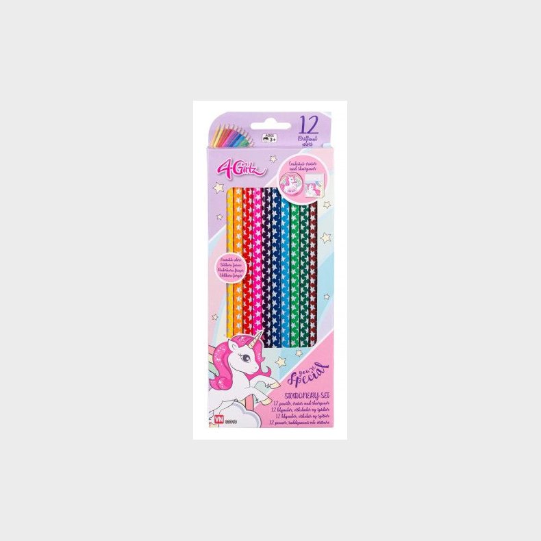 4 Girlz Farveblyanter Inkl. Spidser Og Viskelder Med Enhjrning Motiv - farveblyant - Legekammeraten.dk