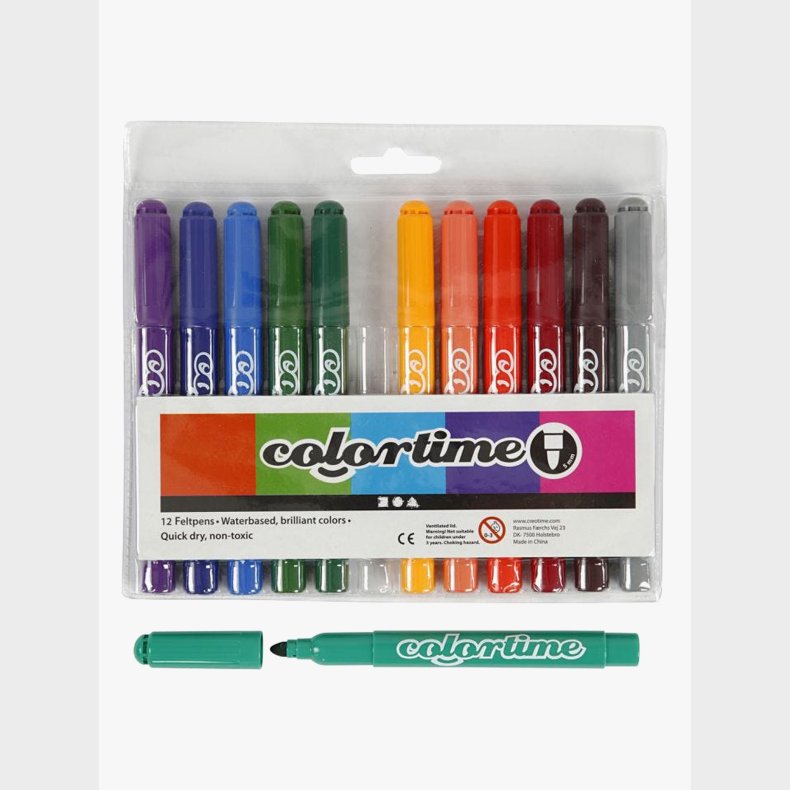 Colortime Tusser med 5 mm Filtspids, Kompletterende Farver, 12 stk.