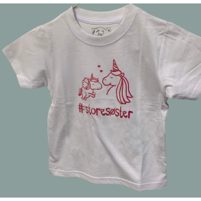 #Storesster T-shirt S/S Enhjrning, Hvid Med Pink Krystalina - Jeg skal vre storesster T-Shirt - Legekammeraten.dk