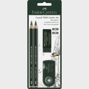 Blyant st pitt Faber-Castell 9000 jumbo 2 ass spidser+visk.