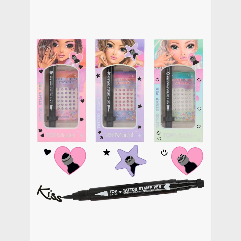 TOPModel Tatoveringspen med Stempel &  Glittersten