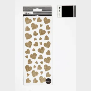 Glitter stickers 10x24 cm ca 84 stk guld hjerter 2ark