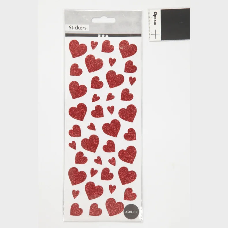 Glitter stickers 10x24 cm ca 84 stk rd hjerter 2ark