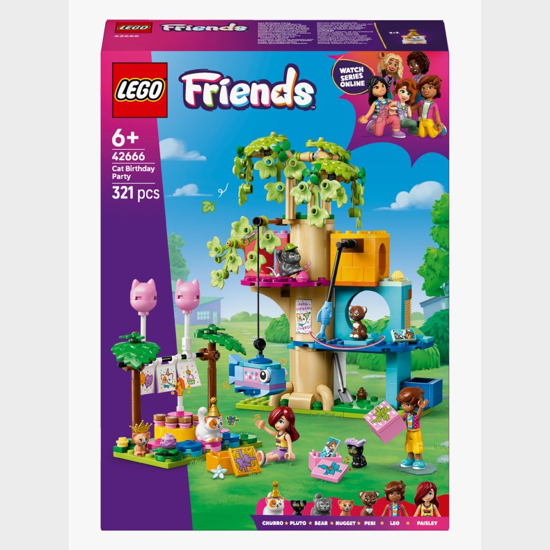 LEGO Friends 42666 Katte-f�dselsdagsfest og tr�tophus