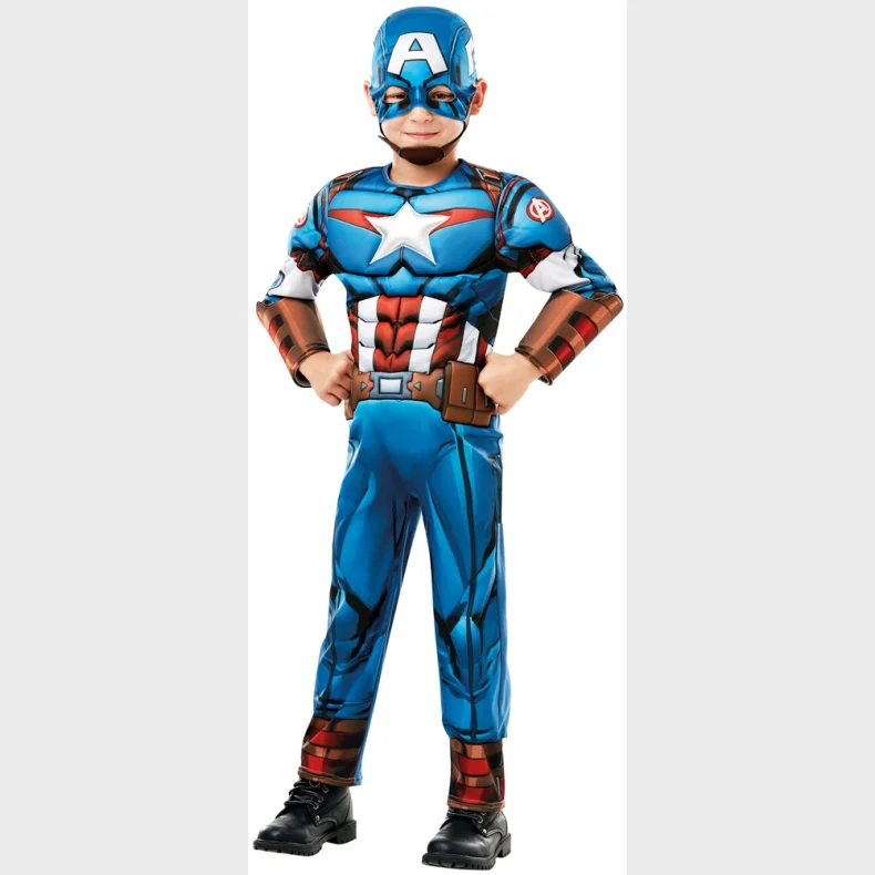 Captain America Deluxe udkl�dningsdragt og maske str. 3-4 �r