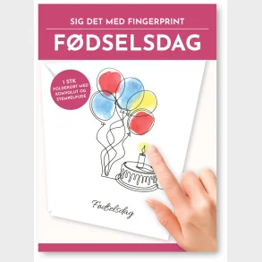 Fingerprint kort fdselsdag balloner m/konvolut stempelpude